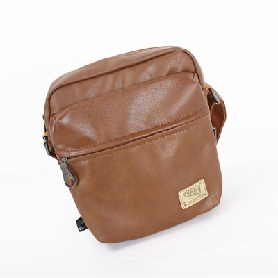 Glossy Leather Men Messenger Bag Leisure Shoulder Bag Simple Solid Leather Bag: khaki