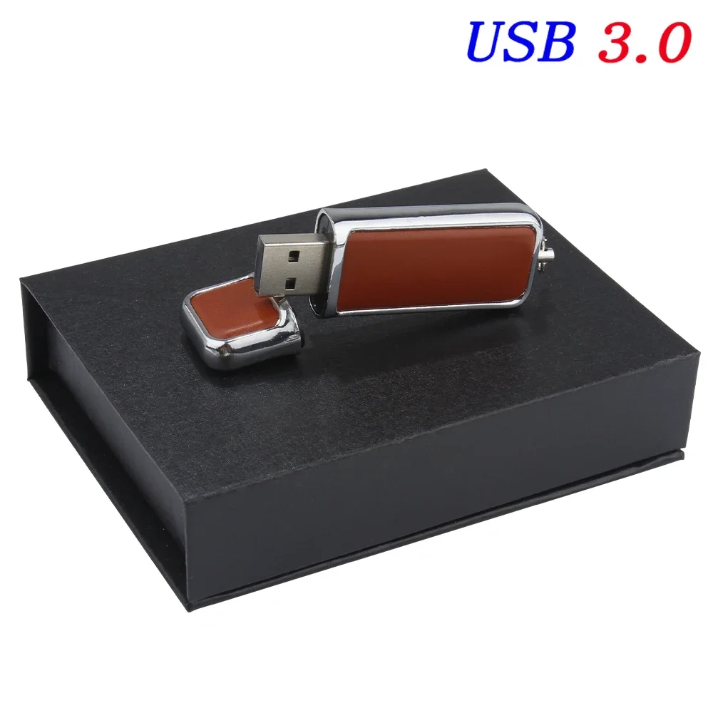 High Speed Leather USB 3.0 Flash Drive 128GB Free Custom Printed Logo Pen Drive Memory Flash Stick Birthday Box: GRAY / 256M