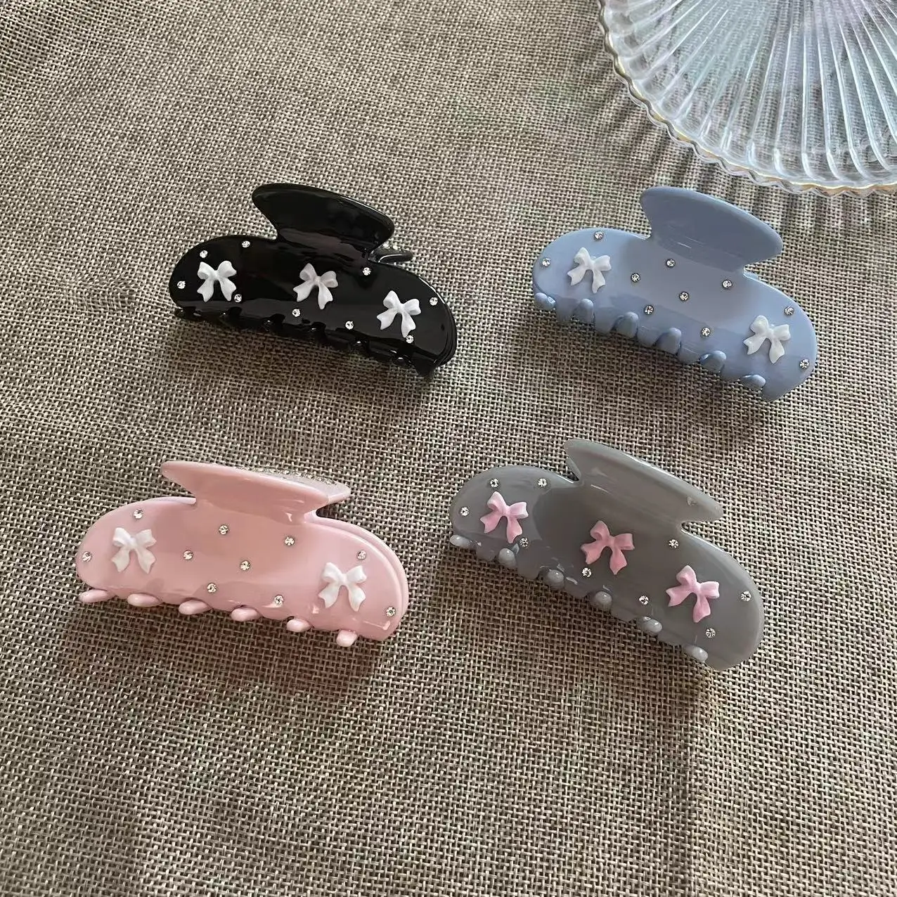 Accesorio para diadema de tiburón, pinzas para el pelo con tachuelas de diamantes y lazo, pinzas para el cabello geniales, sujeción fuerte para accesorios para el cabello largos y gruesos