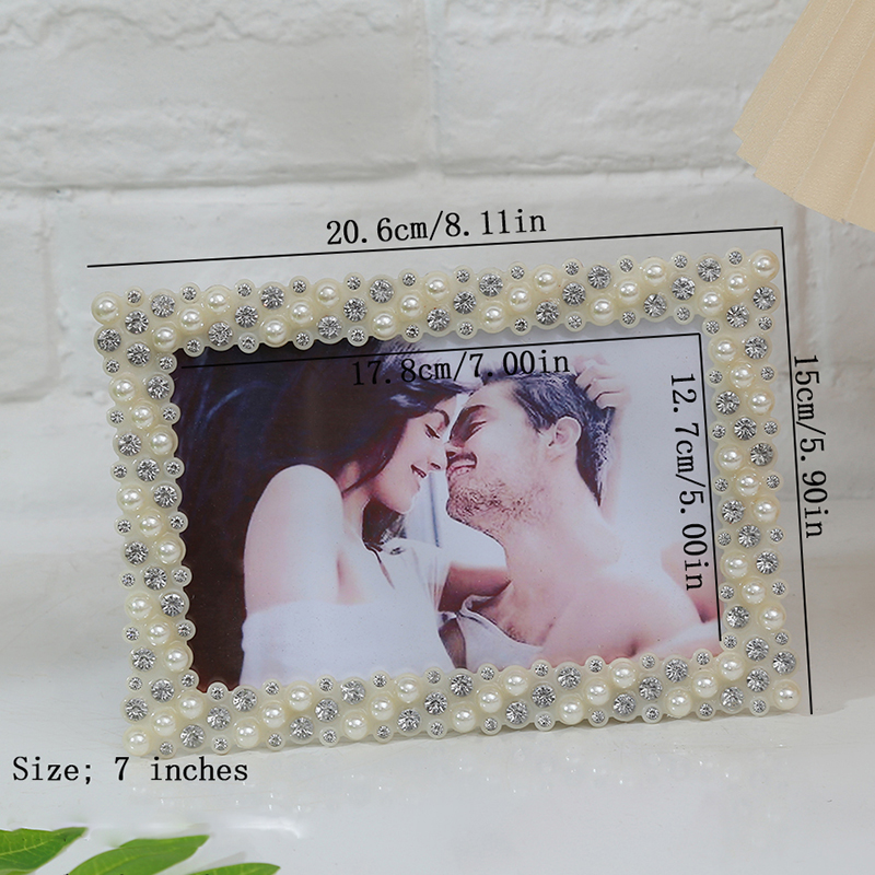 1 Uds. Exquisito marco de fotos de cristal perlado, fotos de pareja de 6 pulgadas y 7 pulgadas colocadas verticalmente, escritorio de decoración de fotos individuales