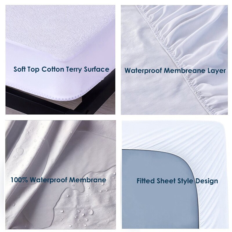 160X200 Katoenen Badstof Matras Cover 100% Waterdichte Matrasbeschermer Bed Bug Proof Stof Mijt Matras Cover Voor matras