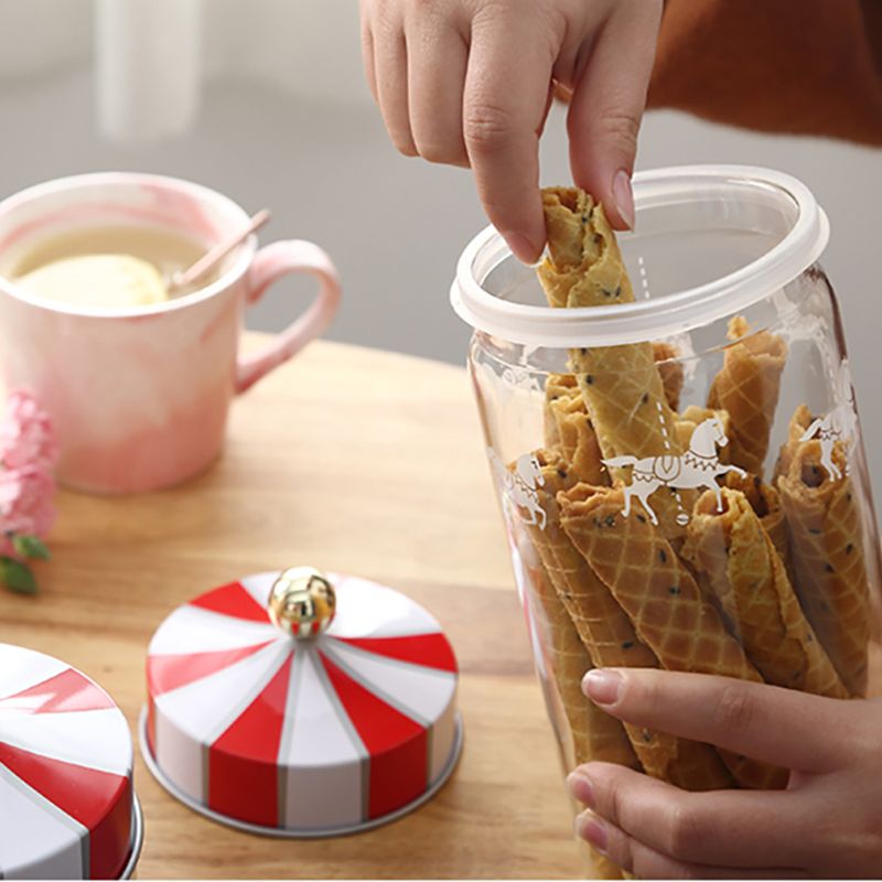 Frascos de vidrio transparente para almacenamiento de latas selladas, caja sellada con carrusel, a prueba de humedad, para dulces, galletas y café, 1300/980/630ML