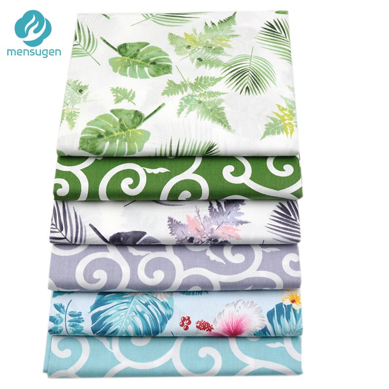Mensugen Monstera Palm Leaves Printed 100% Cotton Fabric Meters for Patchwork Quilting Dresses Cushions Blanket Sewing Cloth