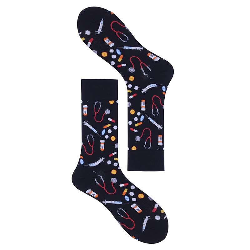 Dos Homens da novidade Pílula Preto Ferramentas Médico Crew Socks Harajuku Algodão Sox