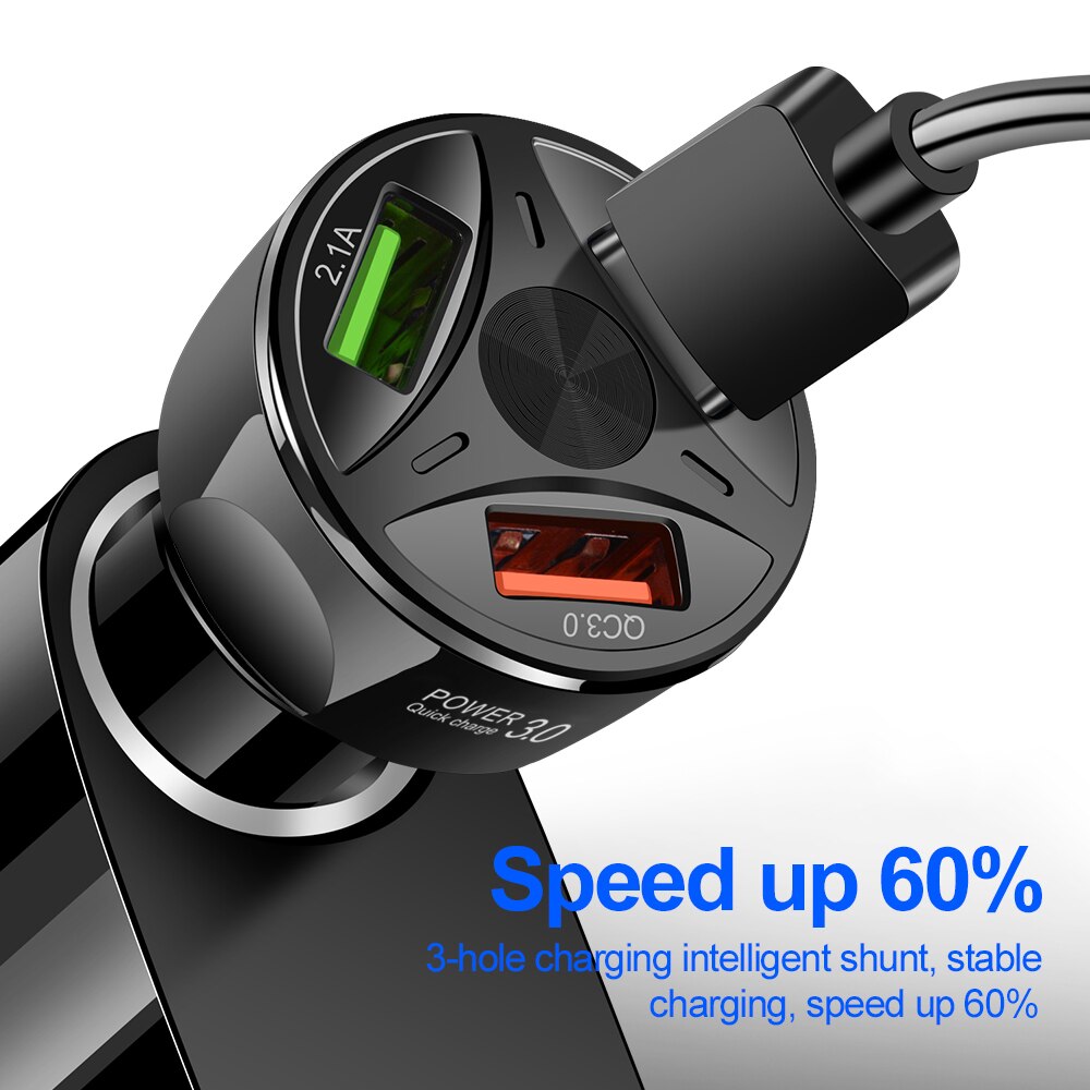 LOVECOM 3 Ports Quick Charge 4.0 3.0 USB Car Charger For Huawei iPhone 11 Samsung Xiaomi Fast Car Cigarette Lighter Car Charger