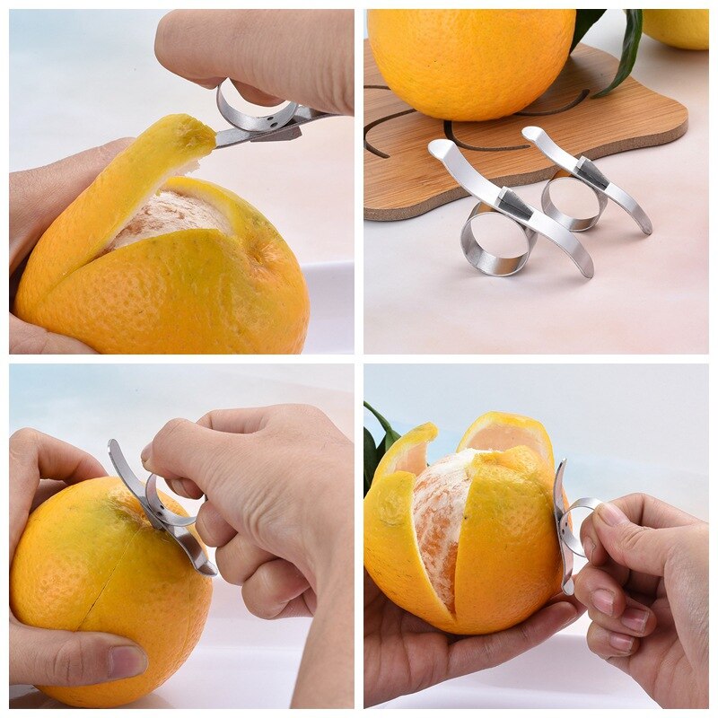 Éplucheur d'oranges, citron, pamplemousse, agrumes, accessoires pour éplucher les fruits en acier inoxydable, Gadget de cuisine, Pack de 2 pièces
