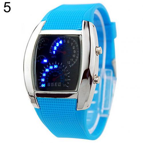 Led-horloge, coole rubberen band, toerenteller, snelheidsmeter, auto, turbo-stijl, digitaal led-polshorloge: Hemelsblauw