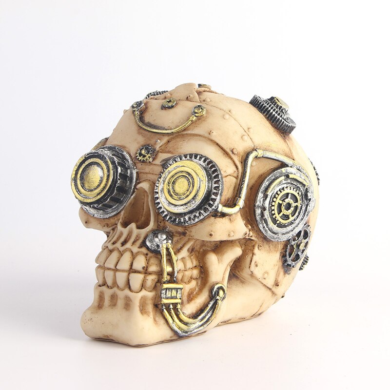 HeyMamba Mechanic Robot Human Skull Statue Steampunk Gear Skull Head Sculpture Home Halloween Decorative Supplies
