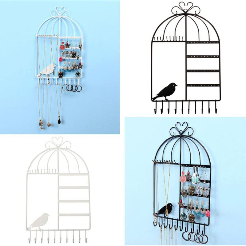 Wall Mount Jewelry Display Stand - Stainless Steel - Necklace & Earring Holder Rack - 44x26x3.5cm