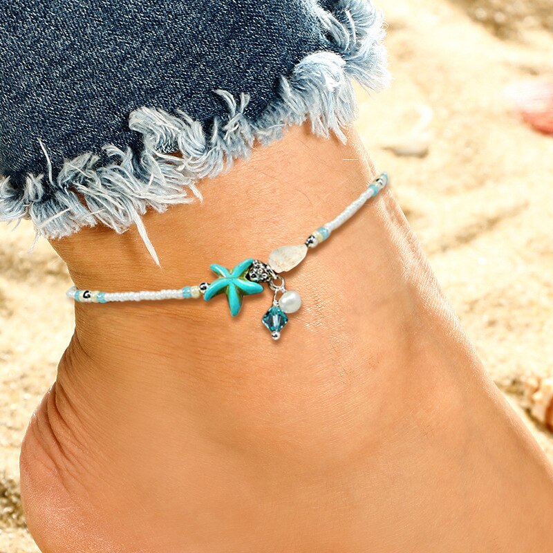 Heart Female Anklets Barefoot Crochet Sandals Foot Jewelry Leg On Foot Ankle Bracelets For Women Leg Chain Beach Summer: L