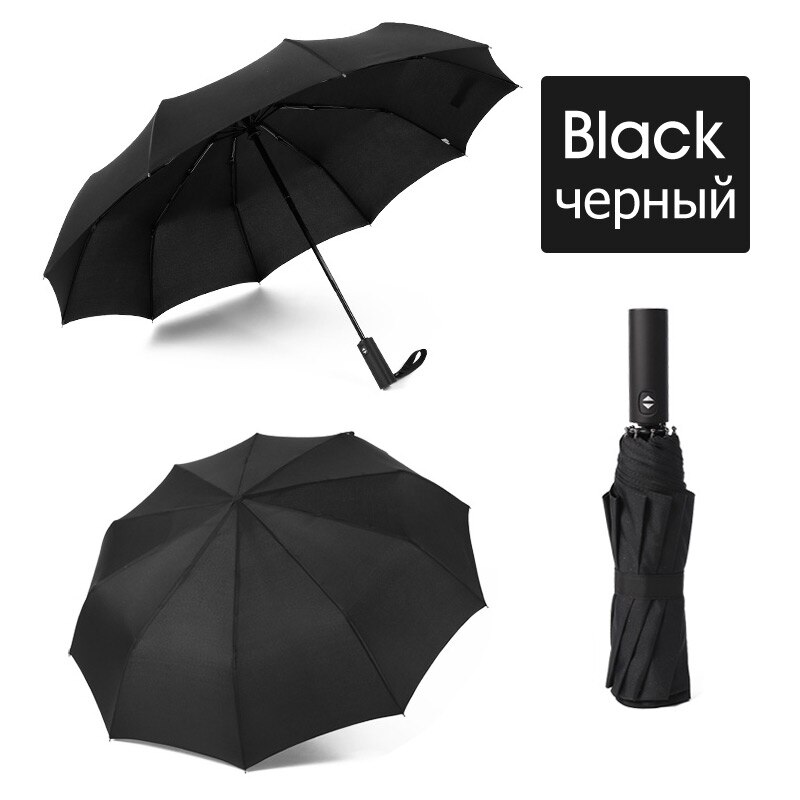 12K Strong Wind Resistant Umbrella Men Rain Women 3Folding Automatic Portable Parasol Long Handle Business Big Paraguas: Black