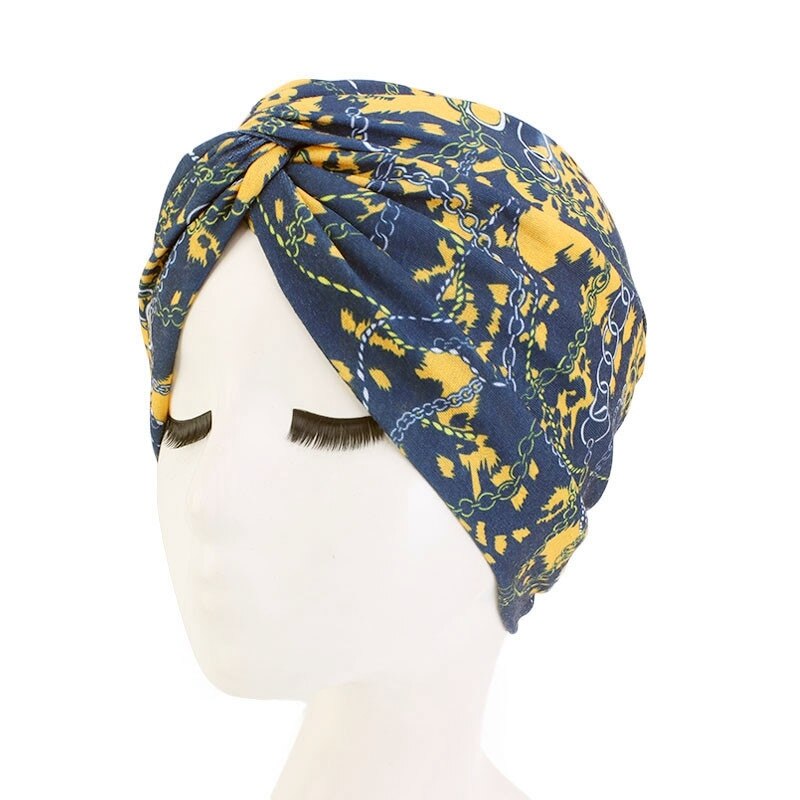 Afrikaanse tulband twist haarmutsen tulband bloemenprint nacht slaap hoofddoek vrouwen moslim haarband chemo haarstyling tools: Marine