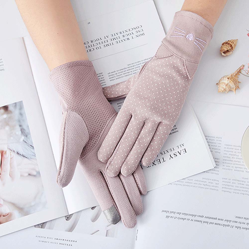 Mode Vrouwen Handschoenen Dames Zon Protec Handschoenen Dunne Zomer Rijden Elastische Katoen Ademend Rijden Handschoenen Leuke Kat Dot Mitten