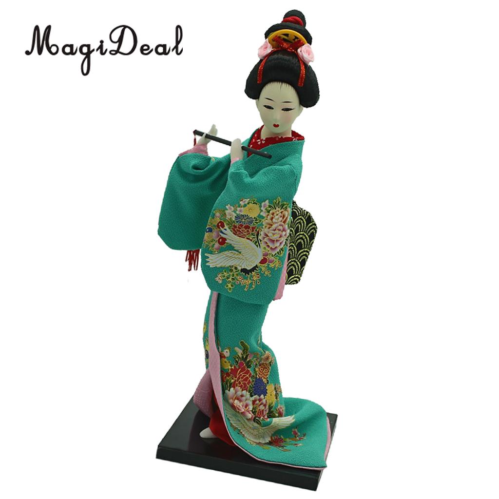 12 tommer vintage japansk kimono geisha dukkefigur i grønt tøj boligindretning