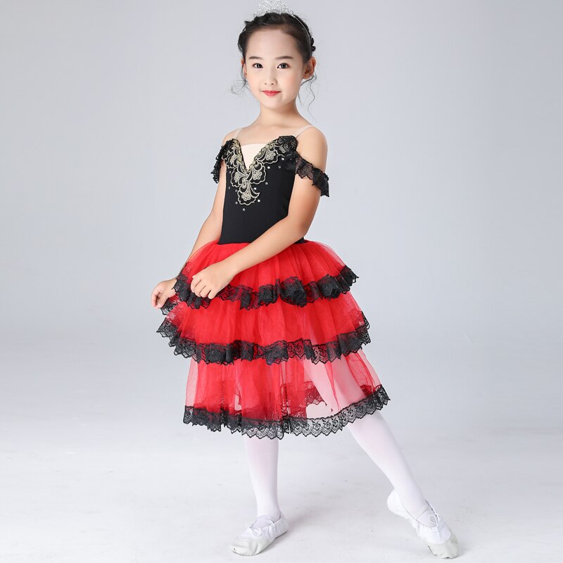 Falda larga romántica , traje de ballet para adultos y niños, traje de prueba Giselle, negro y rojo