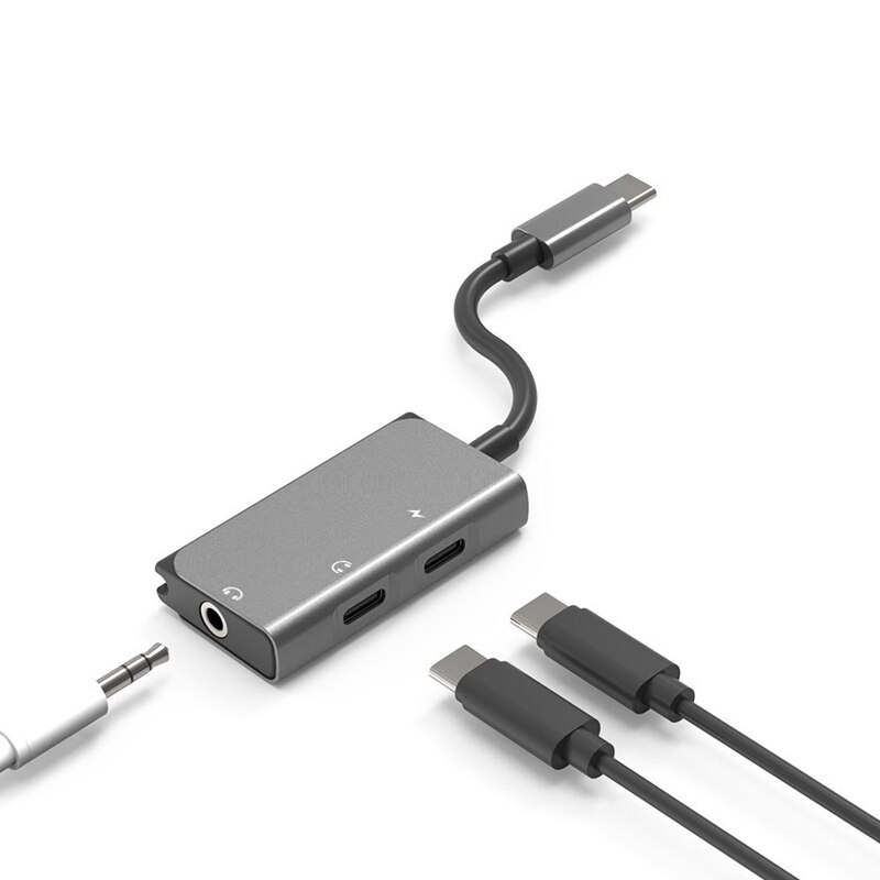 Type-c oplaadadapter 3 in 1 3.5mm dubbele type-c hoofdtelefoonaansluiting o converter dp snellaadadapter voor huawei