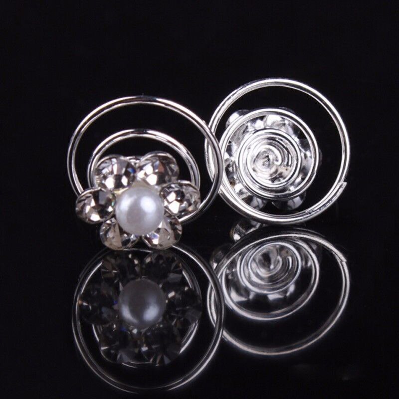 LNRRABC 12Pcs Women Simulated Pearl Crystal Scrunchie Twist Hair pins Ornament Wedding Party Hairwear Hair Accessories