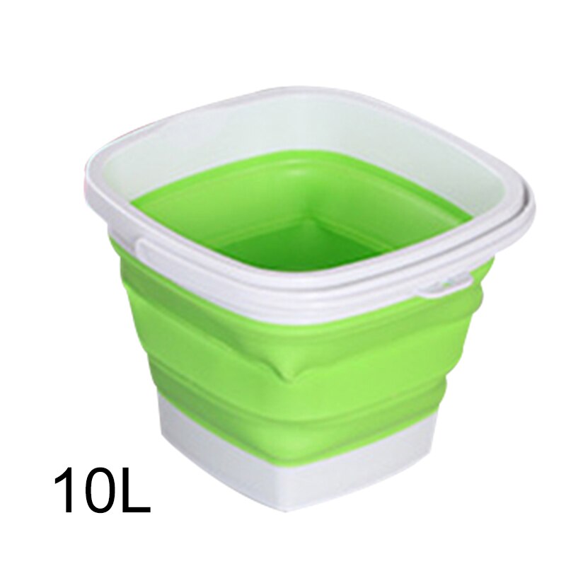 Collapsible Plastic Bucket Foldable Square Tub Portable Fishing Water Pail Outdoor E2S: green  10L