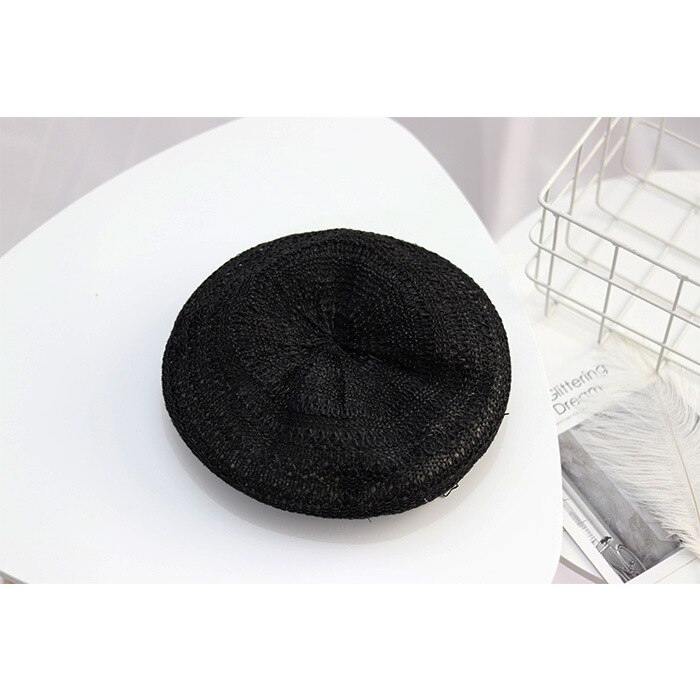 Boina de punto para mujer, gorro de estilo parisino, suave y ligero, boina de punto con recorte, transpirable, línea Staw: Black