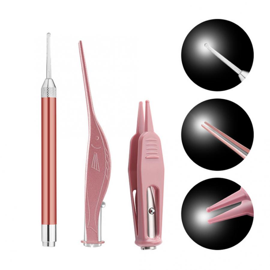 Stainless Steel LED Ear Spoon Ear Wax Tweezers Luminous Booger Clip Set Ear Nose Care Tool Ear Care Kit l