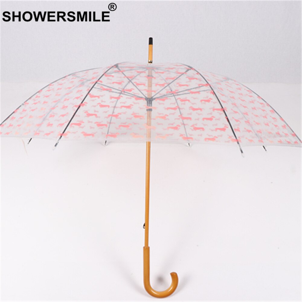 Showersmile hundetrykt japansk paraply træhåndtag gennemsigtig paraply voksen regn mænd kvinder klar paraply stor