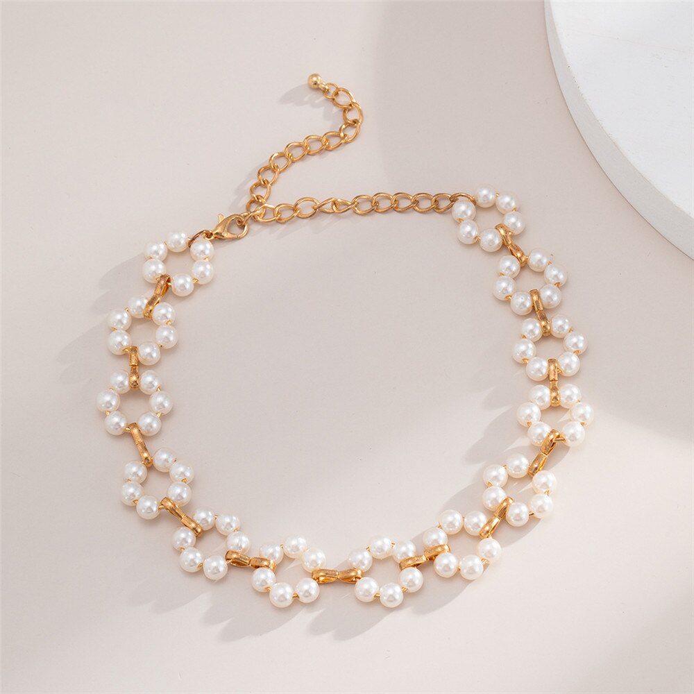 Korean Style Faux Pearl Beaded Choker Necklace for Women Trendy Clavicle Chain Collares Necklace Party Charm Jewelry