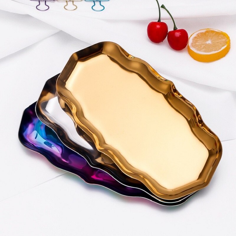 Färgglad metallförvaringsbricka guld oval prickig fruktfat smycken örhänge display fat dessert bröd tallrik kök bar porslin
