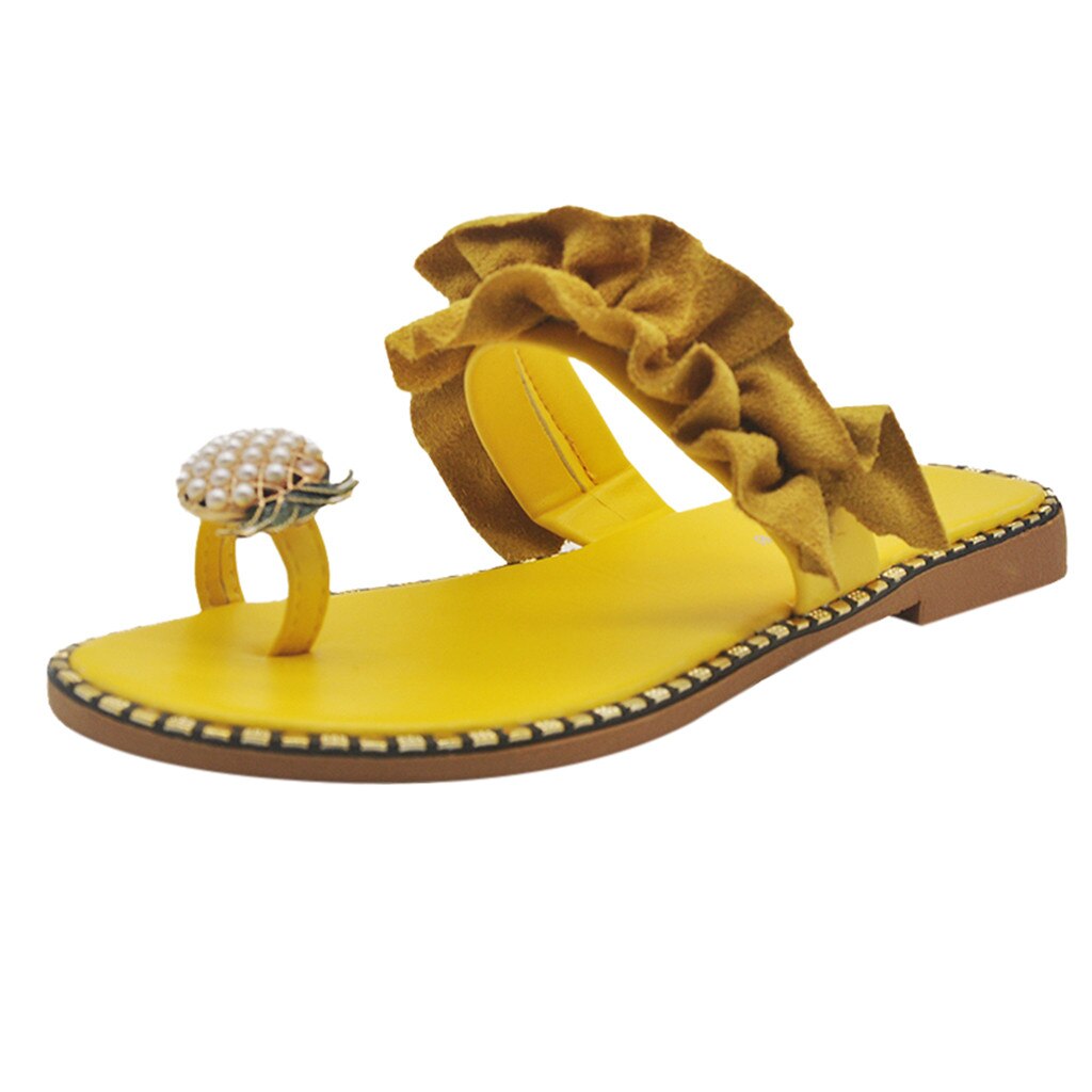 Vrouwen Meisjes Ananas Parel Platte Teen Casual Schoenen Platte Bohemian Style Casual Sandalen Slippers Strand Schoenen Platform Sandalias De