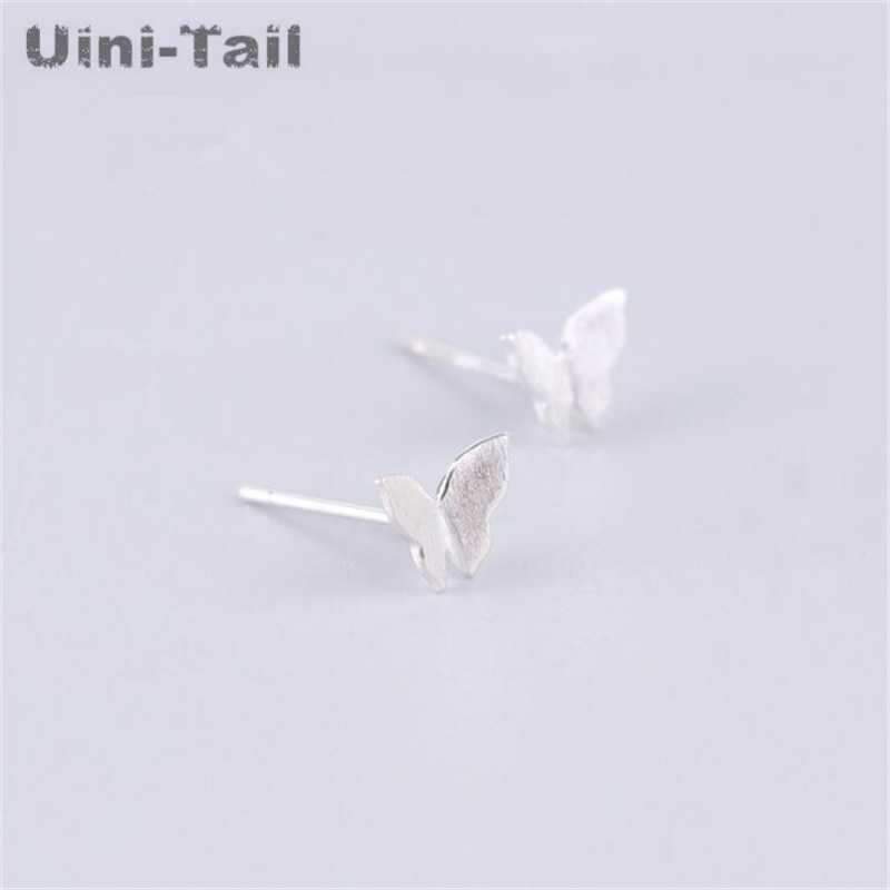 Uini-Tail 925 sterling silver sweet cute brushed butterfly earrings Korean trend hypoallergenic