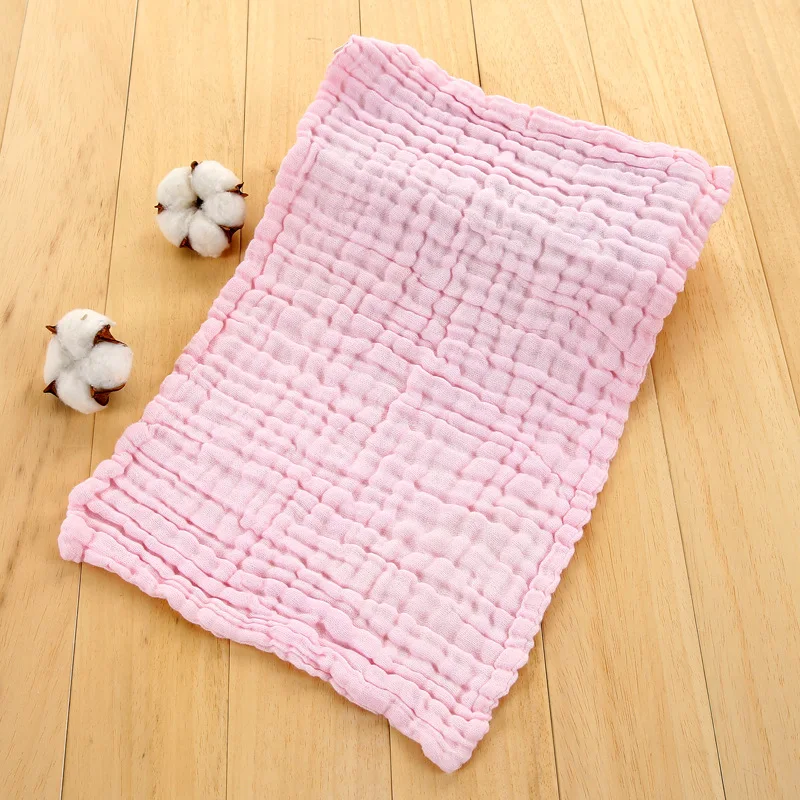 Toalla pequeña de 25x50cm, toallas de algodón de gasa suave de Color sólido, toalla facial plegable lavable para niños, pañuelo de secado rápido para baño: Rosa