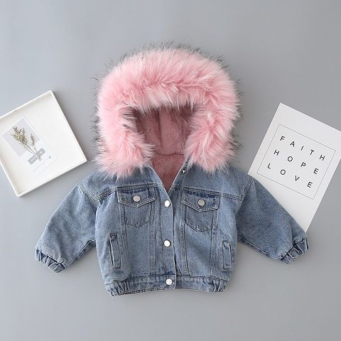Vêtements pour enfants pour garçons et filles automne et hiver vestes velours épaississement veste en jean pour enfants de luxe grand col en fourrure