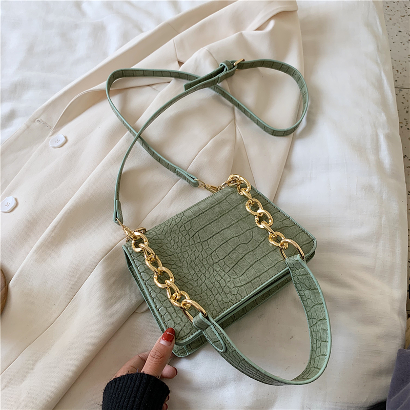 Crocodile Pattern PU Leather Crossbody Bags For Women Chain Female Shoulder Handbags Mini Purses Travel Cross Body Bag: Green