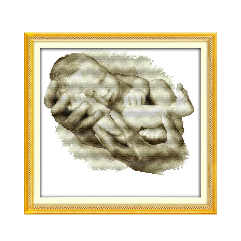 Kits de costura de bordado de punto de cruz estampado, patrones de bebé y su muñeca, 11CT, 14CT, artesanía de hilo contado impresa, conjunto de decoración del hogar: Morado / 1CT