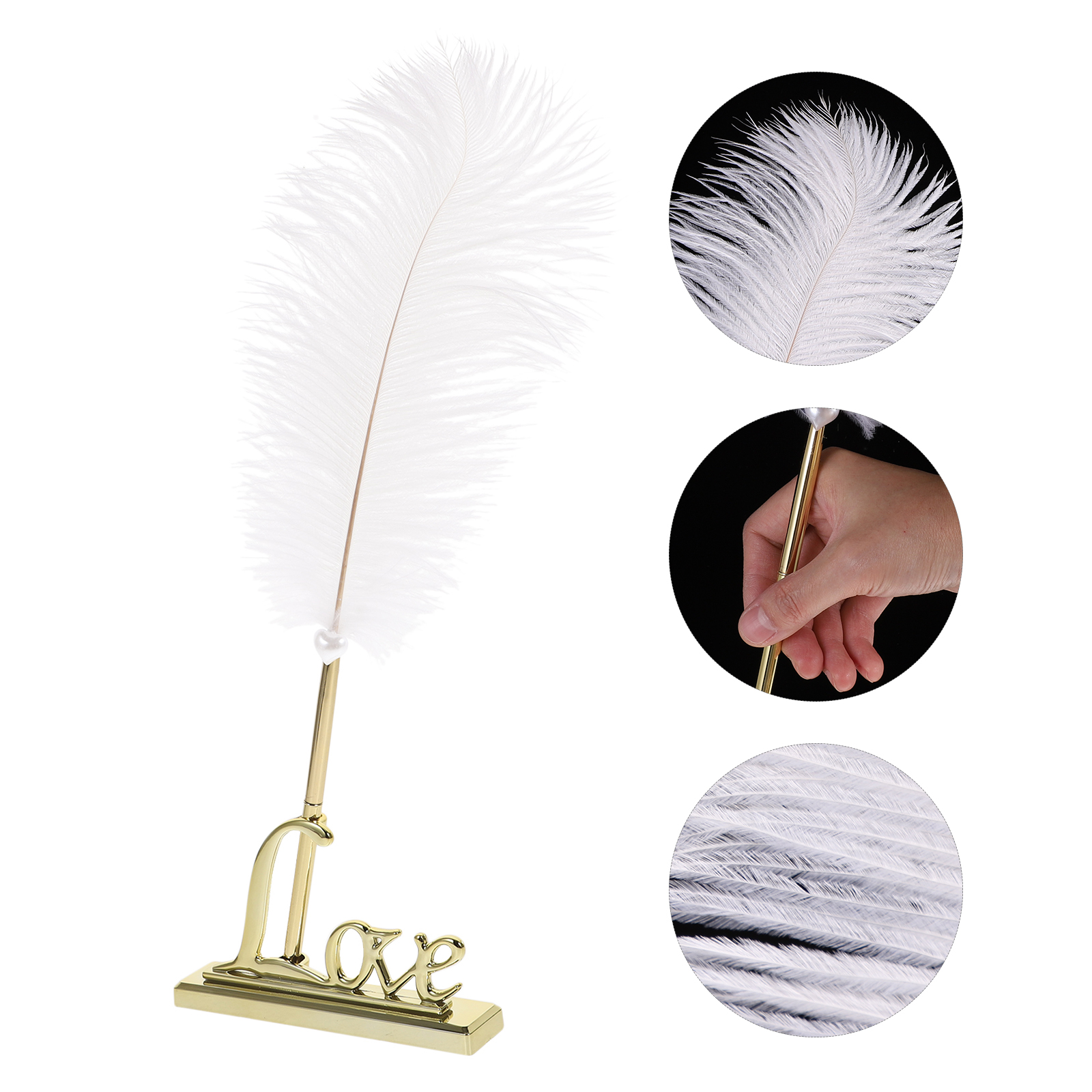 Signeringspenna med guldpläterad metallkärlekshållare för bröllopsgästbok, möten, kontorsevenemang, bordsdekoration