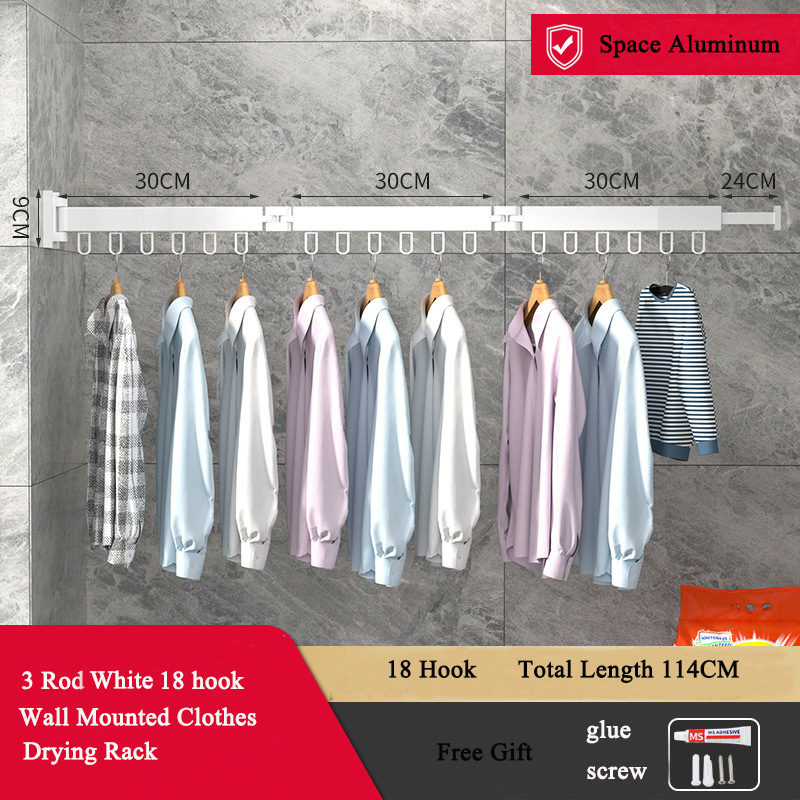 Balcony Clothes Drying Rack Folding Clothes Hanger Invisible Retractable Wall Mount Clothes Hanger Indoor Household Organization: army green