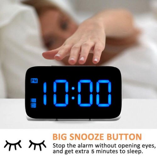 Digital LED Alarm Clock Large Screen Snooze Battery Powered Voice Control Clocks