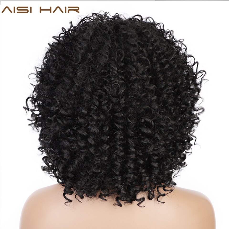 AISI HAIR Kort Syntetisk Paryk Afro Kinky Krøllet - Varmebestandig - Naturligt Sort Blandet Brunt Hår: 1b