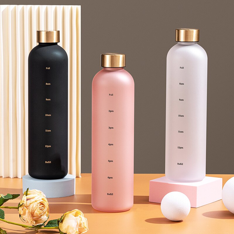 1000ML Water Bottle Plastic Water Cup Large Capacity Space Cup with Time Marker Tea Drinkware Water Bottle Kitchen Tools