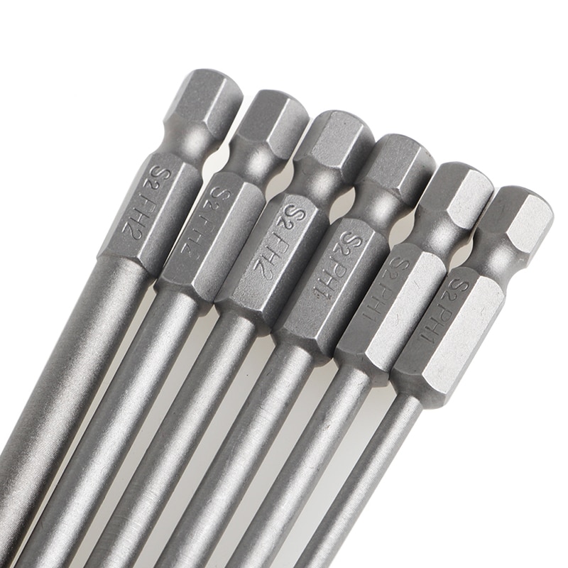 6Pcs/Set 1/4'' Shank 150mm Long S2 Steel Magnetic Hex Cross Head Screwdriver Bit