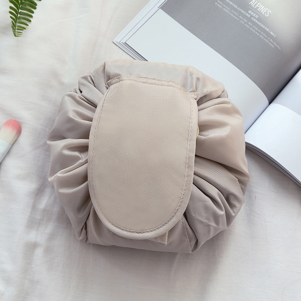 Unisex Portable Lazy Storage Cosmetic Bag Drawstring Waterproof Magic Makeup Pouch Large Capacity Travel Toiletry Bag: Khaki