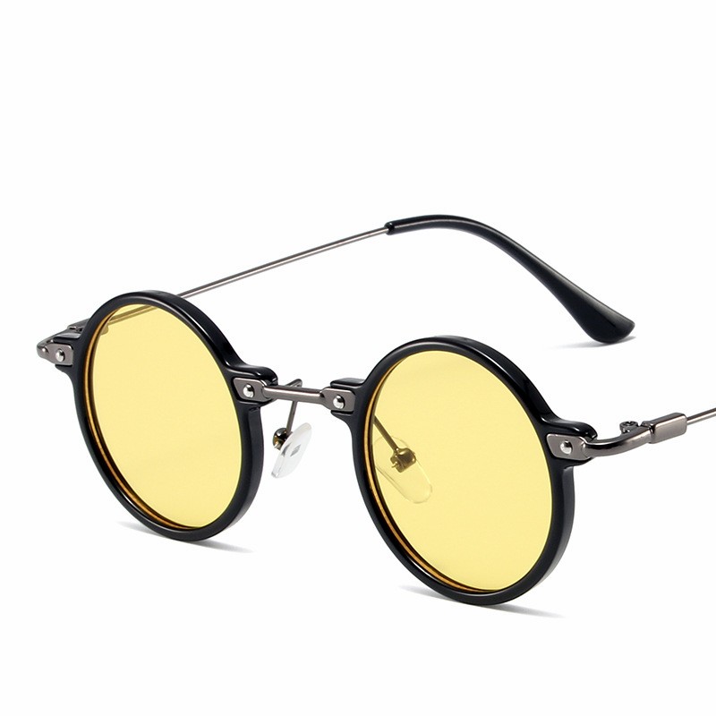 Okrągłe okulary przeciwsłoneczne dla mężczyzn Retro Steampunk okulary przeciwsłoneczne męskie damskie designerskie metalowe oprawki okulary ocienia oczka: YELLOW