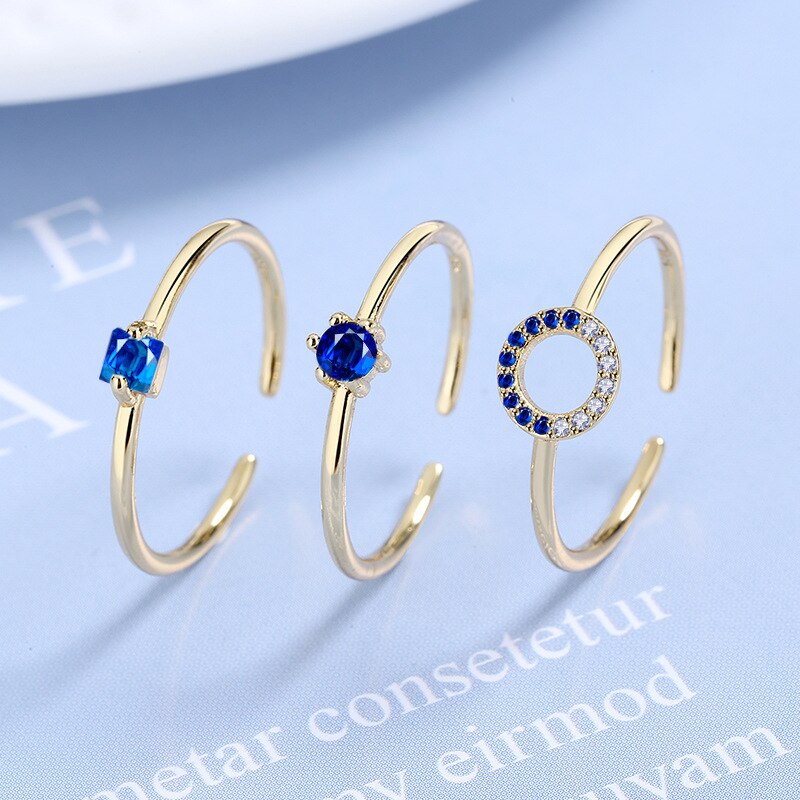 Sipengjel Delicate Eenvoudige Ronde Open Ringen Set Blue Crystal Gold Kleur 3 Sets Ringen Voor Vrouwen Sieraden