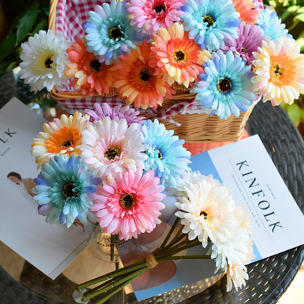 7Pcs/lot 23cm Artificial African Daisy Flowers Silk Flower Wedding Bouquet Home Decoration Background Shooting Flowers DIY