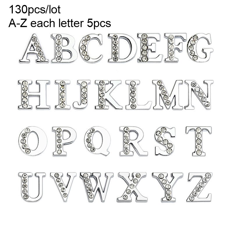 130 stuks/partij 8mm az strass schuifletters schuifbedels diy accessoires geschikt voor 8mm polsbandjes voor huisdierenhalsbanden: Halve strass