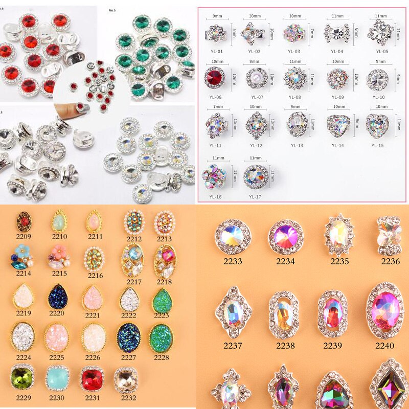 10 st nagelberlocker stenar metalllegering diamantsmycken för nagelkonstdekoration (stilar som slumpmässiga) nagelberlock i flera former
