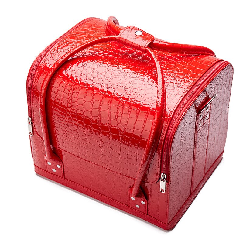 Kvinder kosmetik taske makeup taske arrangør damer 'skønhed kasse stor flerlags clapboard kasse bærbar smuk kuffert: Krokodille rød