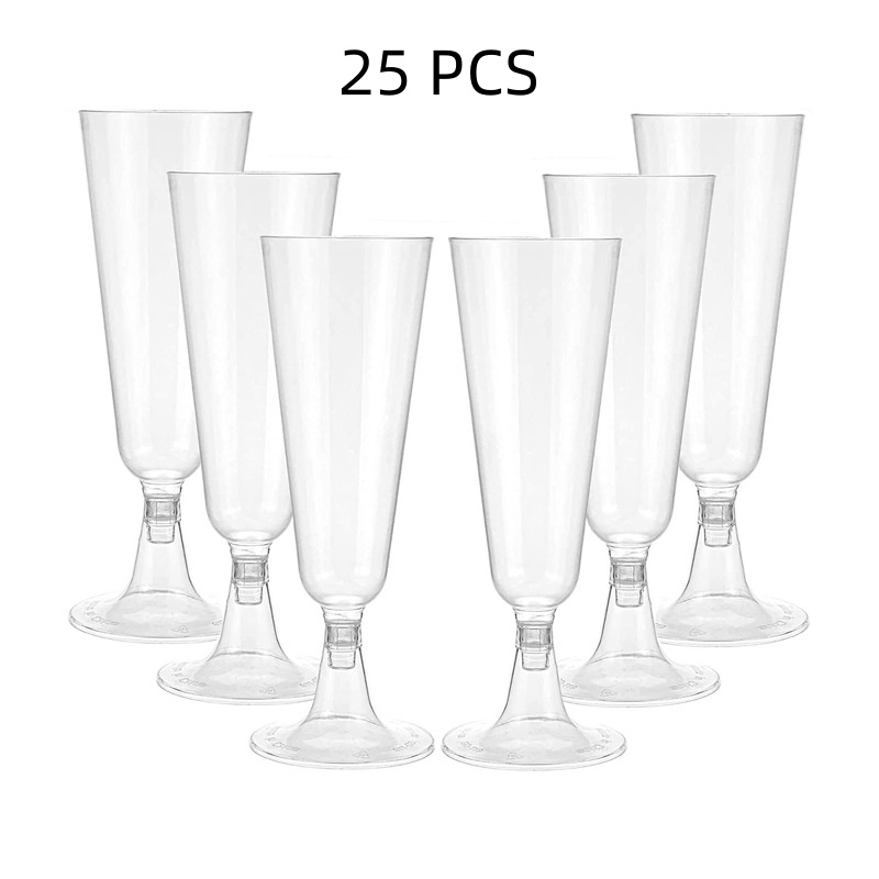 25 Champagne Glasses Disposable Cocktail Glasses Plastic Red Wine Glasses Tall Glasses Gold Powder Martini Glasses Party Bar: Clear