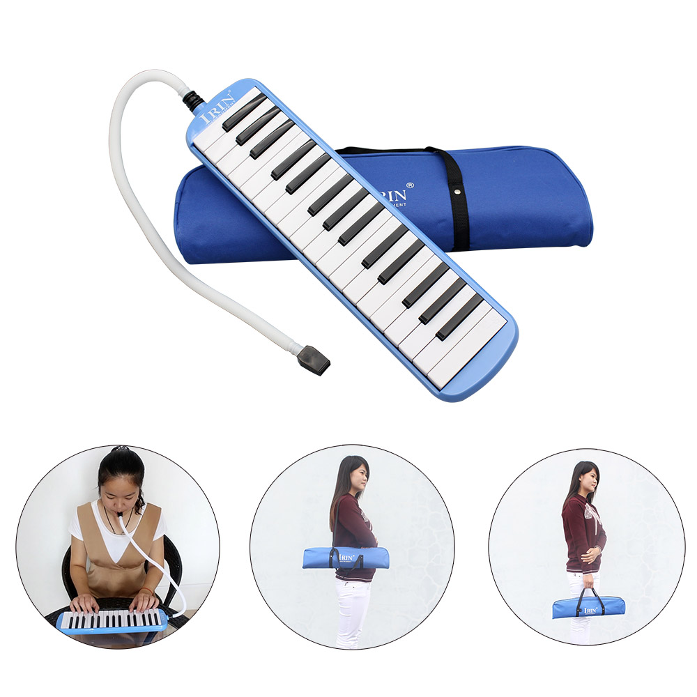 Blue 32-Key Melodica Piano Keyboard Style Musical Instrument Soft Package Harmonica Mouth Organ with Carrying Bag And Mouthpiece