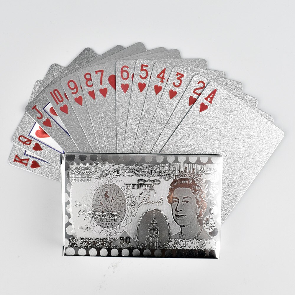 50 £ Zilverfolie Speelkaarten Game Deck Poker Set Plastic Magic Card Waterdicht Kaarten