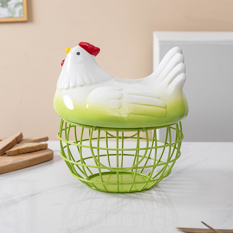 Poignée porte-œuf en céramique, poulet en métal, ornement de maison, boîte de rangement de fruits, panier de rangement en osier pour organisateur de cuisine: 9